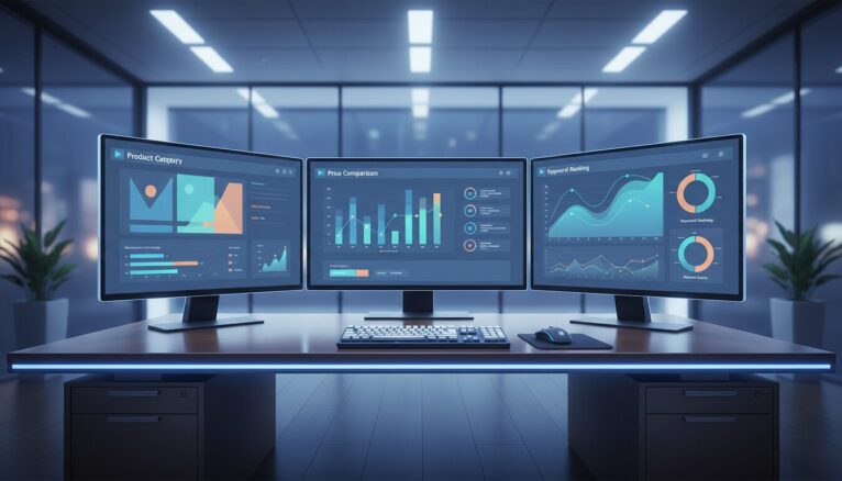 Analyse SEO concurrentielle sur plusieurs écrans e-commerce professionnels