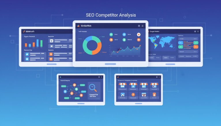 Outils SEO modernes analysant la stratégie concurrentielle en e-commerce
