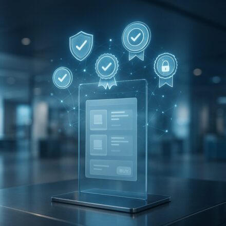 Écosystème numérique futuriste de certifications e-commerce en évolution