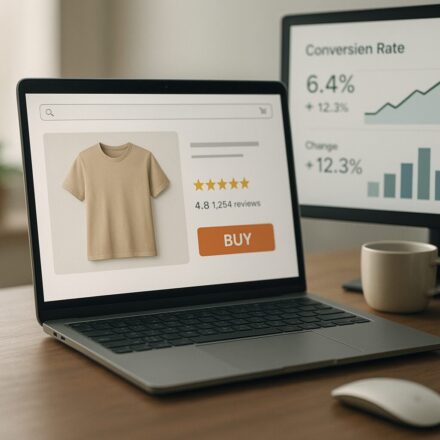 Fiche produit e-commerce avec avis clients et tableau de conversion