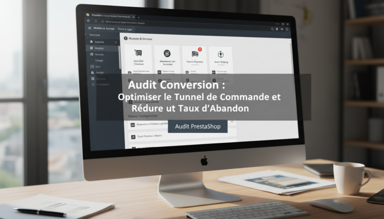 Écran d’ordinateur montrant modules et thèmes PrestaShop