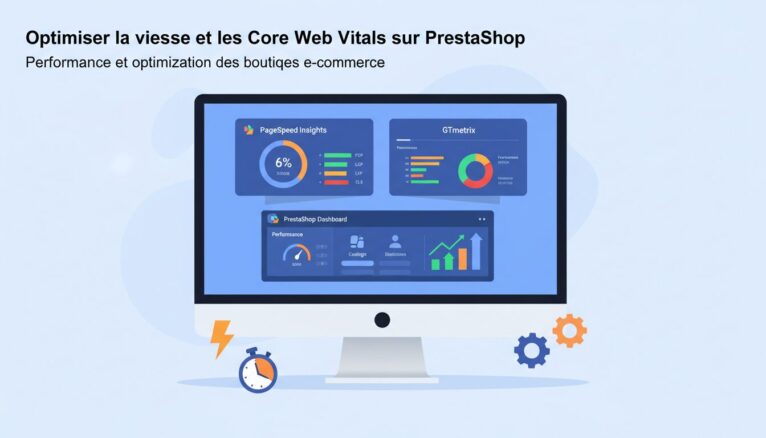 écran audit performance PrestaShop avec graphiques vitesse