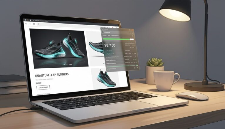 Boutique e-commerce optimisée avec images haute performance et métriques vitesse