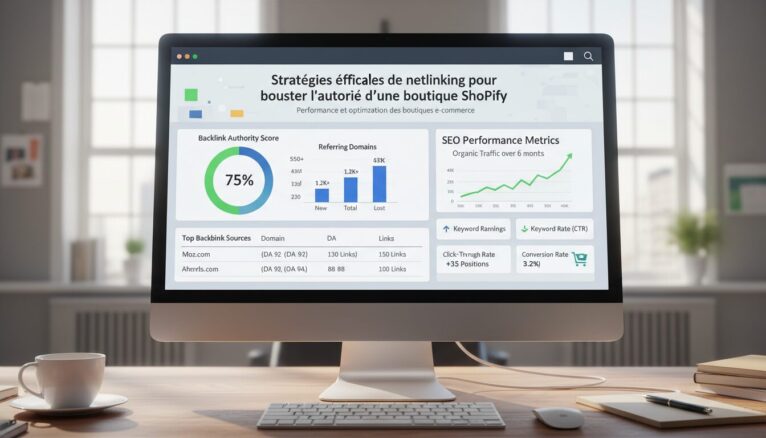 Tableau de bord Shopify montrant les backlinks SEO