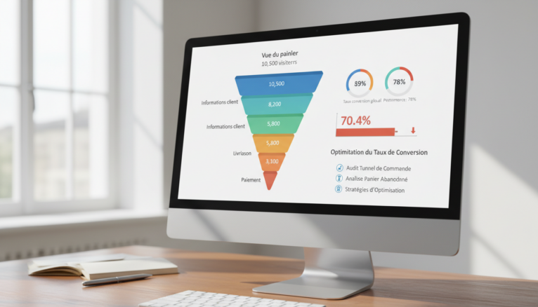 Analyse visuelle du tunnel de commande Shopify sur ordinateur