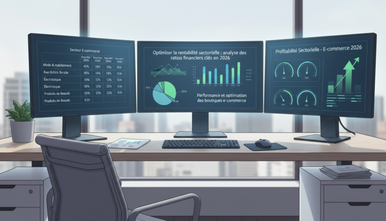 bureau moderne avec graphiques financiers sectoriels e-commerce
