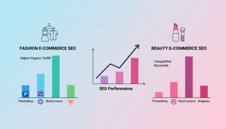 illustration des disparités SEO sectorielles mode et beauté CMS e-commerce