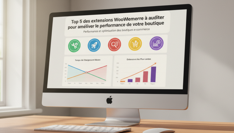 écran d'ordinateur montrant extensions WooCommerce et analyses de performance