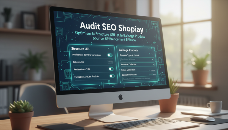 écran Shopify avec structure URL et balisage produits