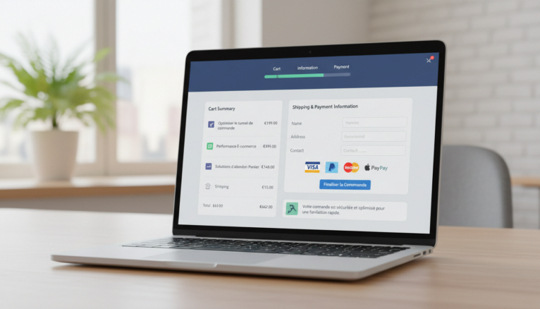 Interface de commande WooCommerce optimisée sur ordinateur portable