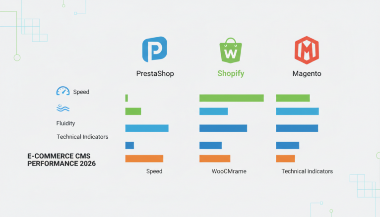 illustration technique des performances Core Web Vitals CMS e-commerce 2026