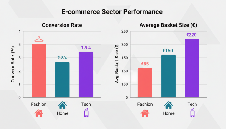 Graphique comparant taux de conversion et panier moyen par secteur